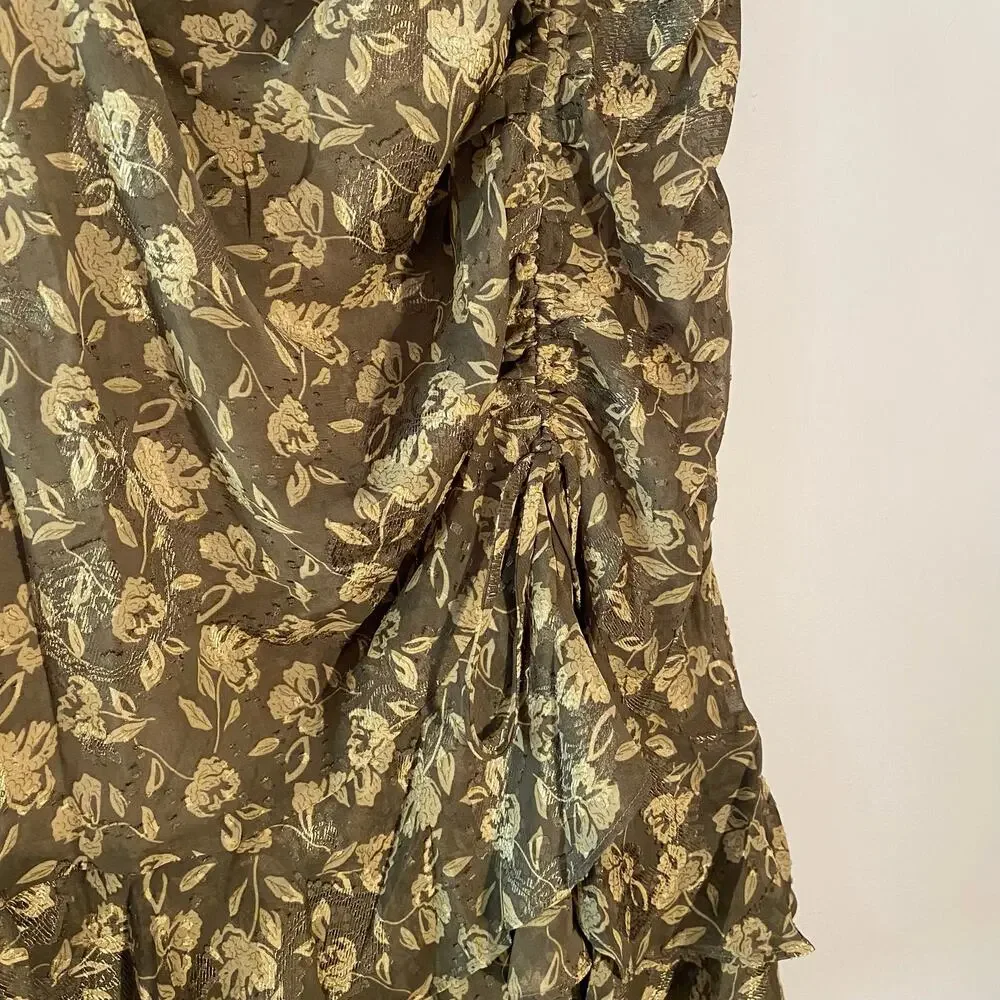 NWT En Saison Whimsical Floral Brown Daphne Ruched Midi Skirt Women size Medium